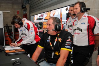 V8 Supercars team owner Paul Morris (centre) with DJR