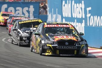 The #49 VIP Petfoods Commodore VE leads the pack through the first chicane