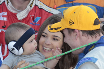 thumb Renee and Mark Winterbottom celebrate his first V8 race win since the birth of their son Oliver.
