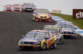 Will Davison leads the field in the Phillip Island qualifying races yesterday