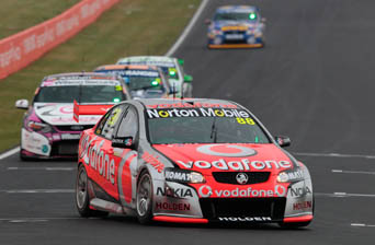 Jamie Whincup leads the field in one of the earlier, drier sessions