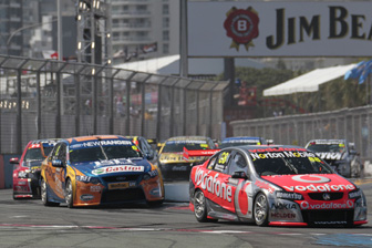 The #88 TeamVodafone Commodore leads the field at last year