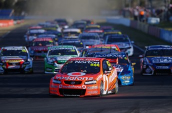 Craig Lowndes lead the V8 Supercars field at Queensland Raceway