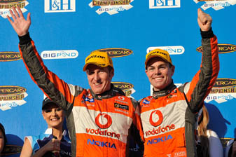 Mark Skaife and Craig Lowndes celebrate back-to-back L&H 500 wins
