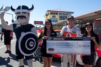 Craig Lowndes accepts his Armor All pole award