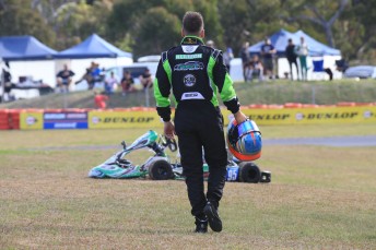 KZ2 Championship leader Jake Klarich had to watch the majority of the second heat from the sidelines (Pic: Coopers Photography)