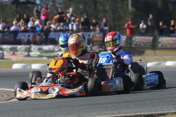 World Karting Champion Paolo de Conto leads Marijn Kremers and Davide Fore at the Race of Stars