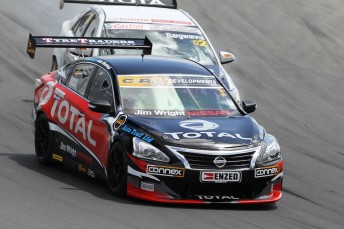 Nick Ross guides the Nissan Altima to its maiden NZ Touring Cars victory. Pic: Neville Bailey