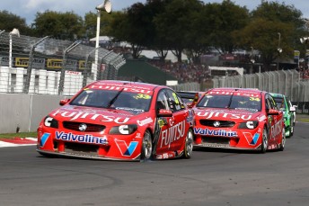 Alex Premat was pinged with a 10s penalty after a jump start yet proceeded to run in second place behind team-mate Scott McLaughlin before he retired with throttle problems. Pic: Neville Bailey