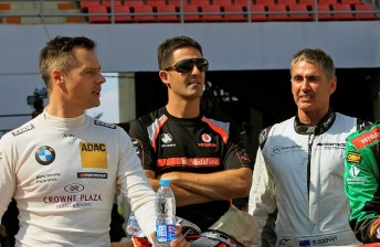 From left: Priaulx, Whincup and Doohan at the Rajamangala Stadium