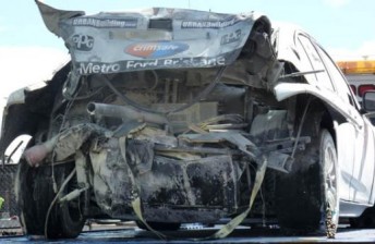 The rear of the damaged #17 Falcon