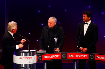 Alan Jones with Mark Webber and presenter Steve Ryder. pic: Autosport 