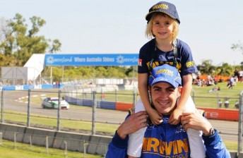 Alex Davison wih six-year-old Cardwell State School student Emma Bickle