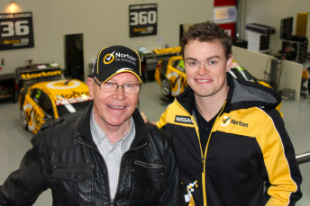Allan Moffat with son James at a recent visit to Nissan Motorsport