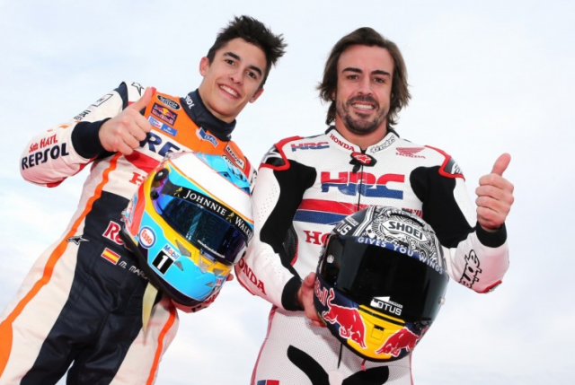 Marc Marquez and Fernando Alonso swapped helmets at the end of their demonstration runs