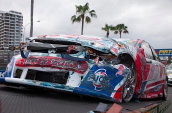 The front-end damage to the #8 Holden