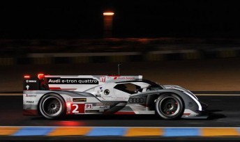 The #2 Audi leads a trio of the German machines on the Le Mans grid