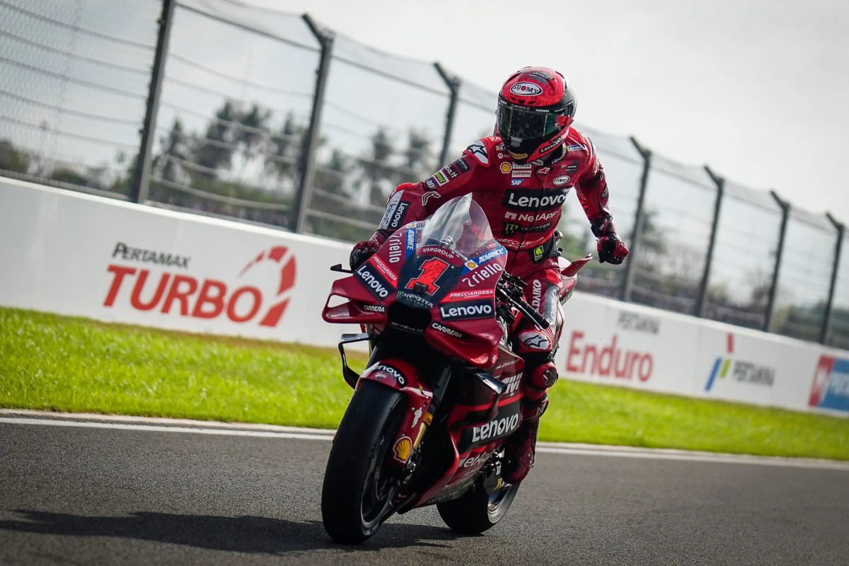 Francesco Bagnaia reclaimed the MotoGP championship lead with victory in the Grand Prix in Indonesia. Image: MotoGP