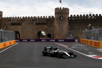 Hamilton navigates his way through the new Baku street circuit