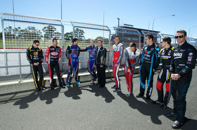 The nine-strong contingent of drivers in the Bathurst pitlane
