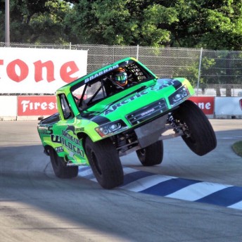 Matt Brabham has claimed his first Stadium Super Trucks victory in Detroit as a last-minute replacement for Robby Gordon