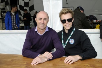 David with son Sam Brabham at Brands Hatch during a tribute to the late Sir Jack Brabham earlier this year. Pic: PSP Images