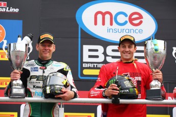 Josh Brookes celebrates British Superbike title (right) with Shane Byrne