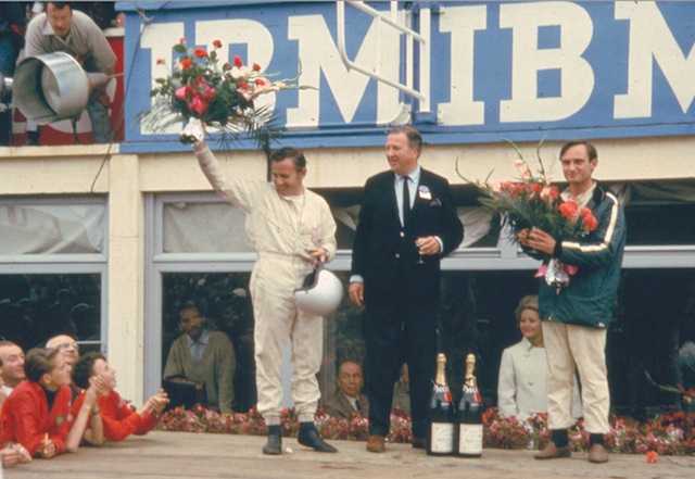 Celebrating an all-Kiwi podium at Le Mans in 1966 