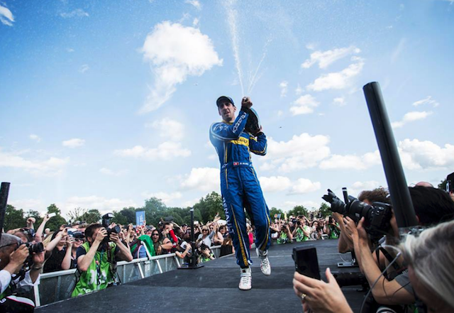 Sebastien Buemi celebrates his Formula E title 