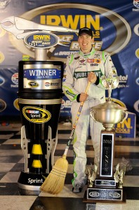 Kyle Busch with his IRWIN Tools trophy and broom
