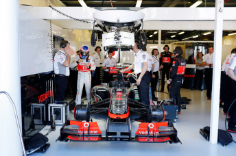 Jenson Button in the McLaren garage