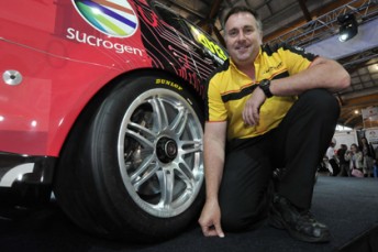 Dunlop Motorsportr manager Kevin Fitzsimons with the new 18 inch Dunlop tyres