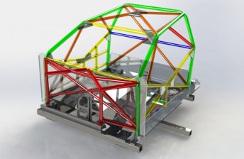 The Pace Innovations 2B chassis frame (sheet-metal not visible) on a jig