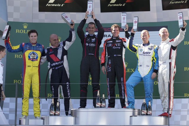 The Carrera Cup podium at Albert Park with pro and Tag Heuer Carrera Challenge