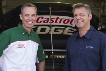 General Manager of Castrol Australasia Sean Rahaley with V8 Supercars executive James Warburton