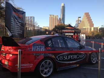 The V8 Supercars-owned prototype car on display in downtown Austin. pic: statesman.com