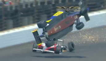 Mike Conway gets airborne after contact with Ryan Hunter-Reay