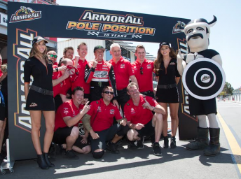 James Courtney and the Holden Racing Team celebrate pole position for Race 36