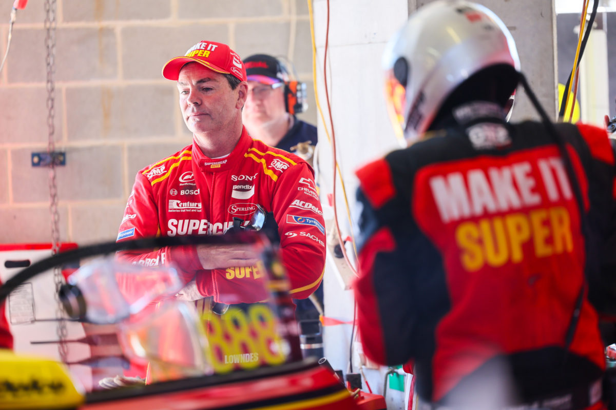 Craig Lowndes watches work on the #888 Supercheap Auto Camaro at the Bathurst 1000. Image: Supplied