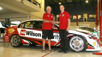 Dick Johnson and Tim Blanchard with the red Wilson Security-Shell Ford