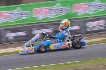 FA Kart recruit Jake Klein claimed his maiden Pro Junior (KFJ) win in Geelong (Pic: AF Images/Budd)