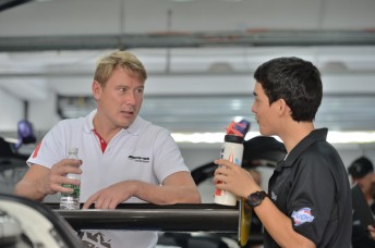 Matthew Solomon with double F1 world champion Mika Hakkinen