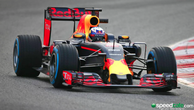 Daniel Ricciardo gave the Red Bull RB12 its first laps 