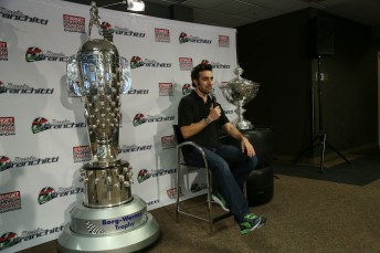 Franchitti with  the Borg Warner Trophy he has won three times 