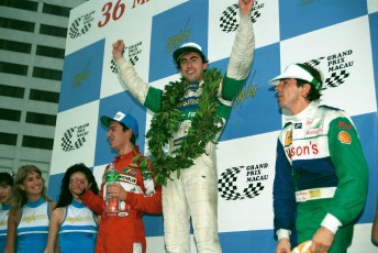 David Brabham celebrates his Macau GP win in 1989
