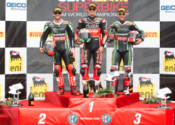 Chaz Davies celebrates victory at Laguna Seca