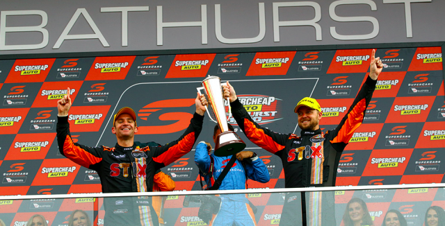 Davison and Webb with the Peter Brock Trophy