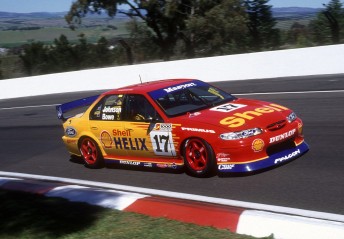 The ex-Dick Johnson/John Bowe EL Falcon in action at Mount Panorama in 1997 