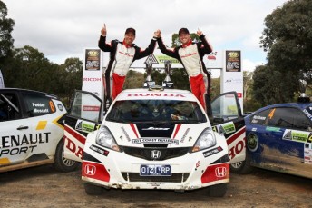 Eli Evans & Glen Weston celebrates in Canberra. PIC: Stuart Bowes