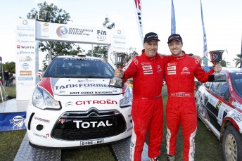 Eli Evans (right) with co-driver Glen Weston at the in Queensland